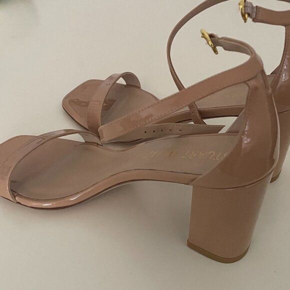 Stuart Weitzman Nudistcurve 75 Block Heel Sandal (Women) 9M, ADOBE - Picture 2 of 5